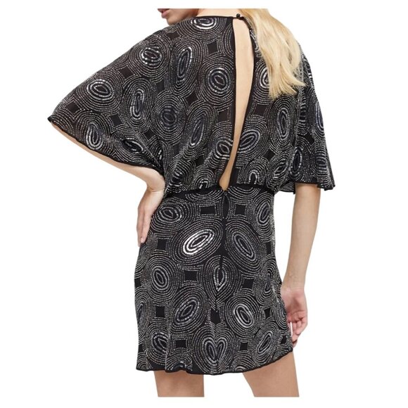 Kooples Black Rhinestone Embellished Mini Dress Wide Sleeve US Size 2 - Picture 1 of 14